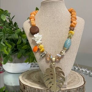 Tropical Charm Necklace with Gold Leaf Pendant